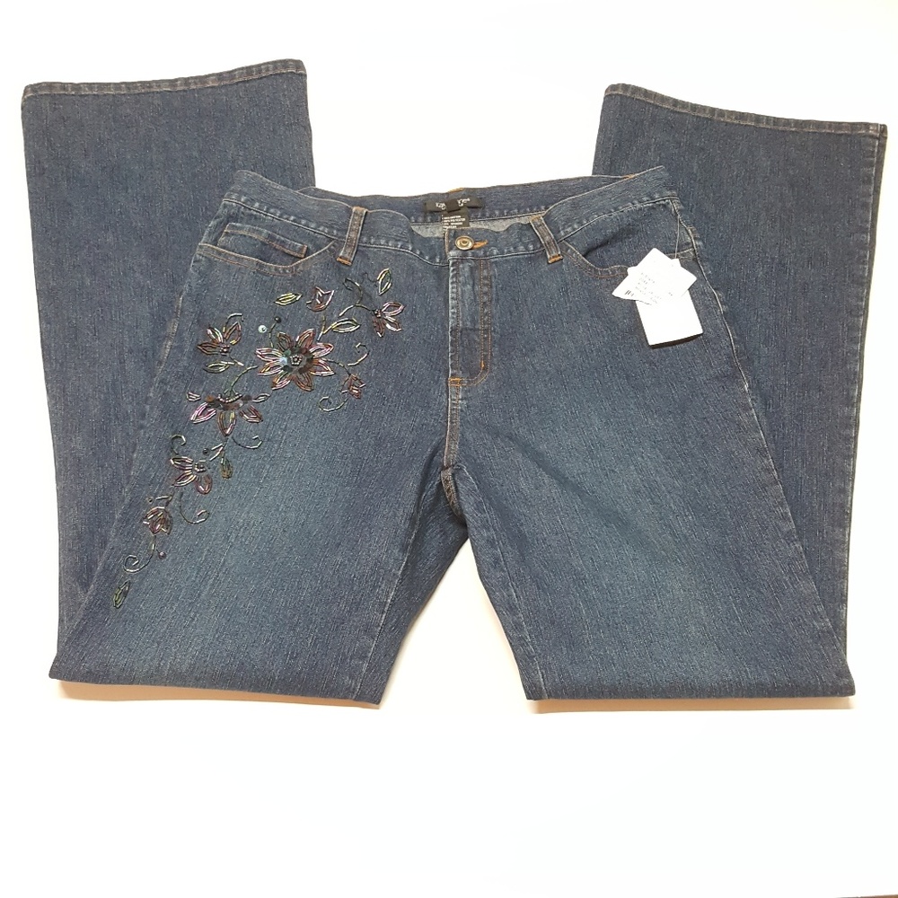 Karen Kane Beaded Dark Wide Leg Jeans Size 12